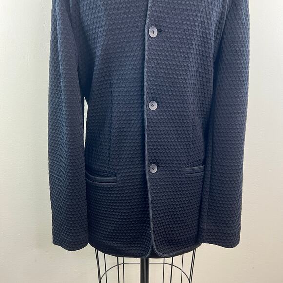 Armani Collezioni Navy Blue Mens Jacket Diamond Cut Shoulder Mock Neck Sz Large - Picture 4 of 9